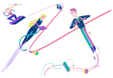 Illustration der drei Coding Friends als fliegende Helden