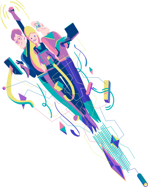 Illustration der drei Coding Friends als Helden
