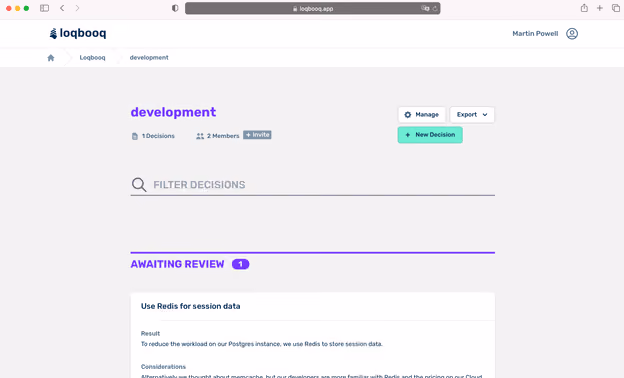 Loqbooq — Decision log für Web, Slack und Webex screenshot
