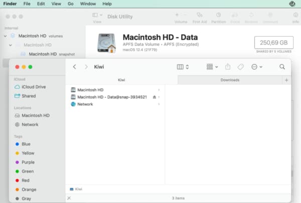 Screenshot: Mounted snapshot in Finder