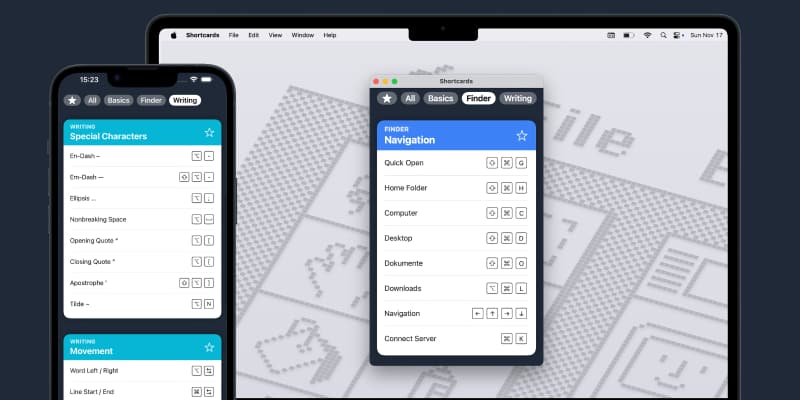 Shortcards — Mac Tastatur-Kurzbefehle Sammlung screenshot